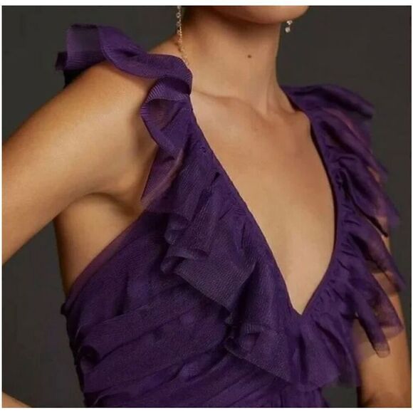 NWT Anthropologie Maeve Ruffled Tulle Mini Dress Purple Size L - Picture 10 of 15